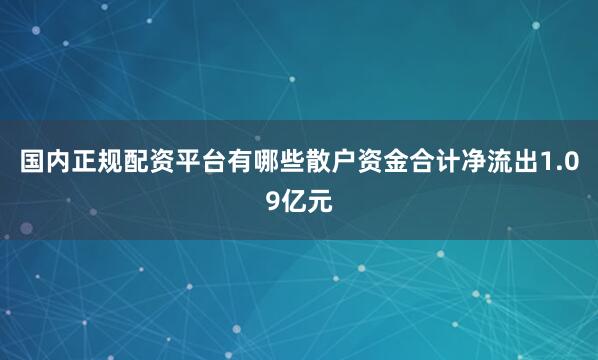 国内正规配资平台有哪些散户资金合计净流出1.09亿元